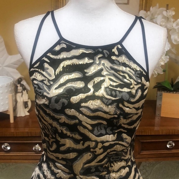 Design Lab (Lord& Taylor) Black/ Gold Animal Print Jacquard Cocktail Dress Sz S - Picture 4 of 16